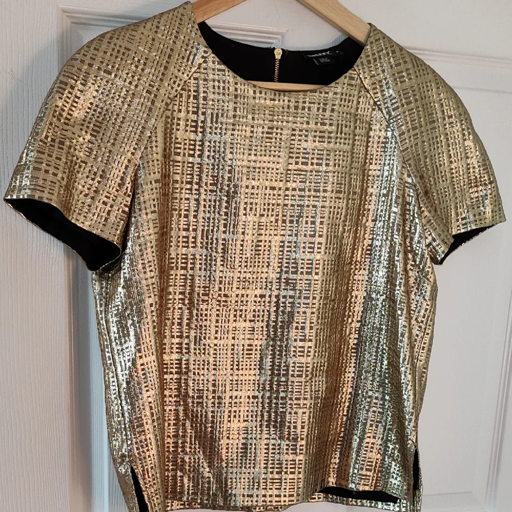 Dkny Gold Graphic Boxy Short Sleeve Blouse M - Picture 1 of 4